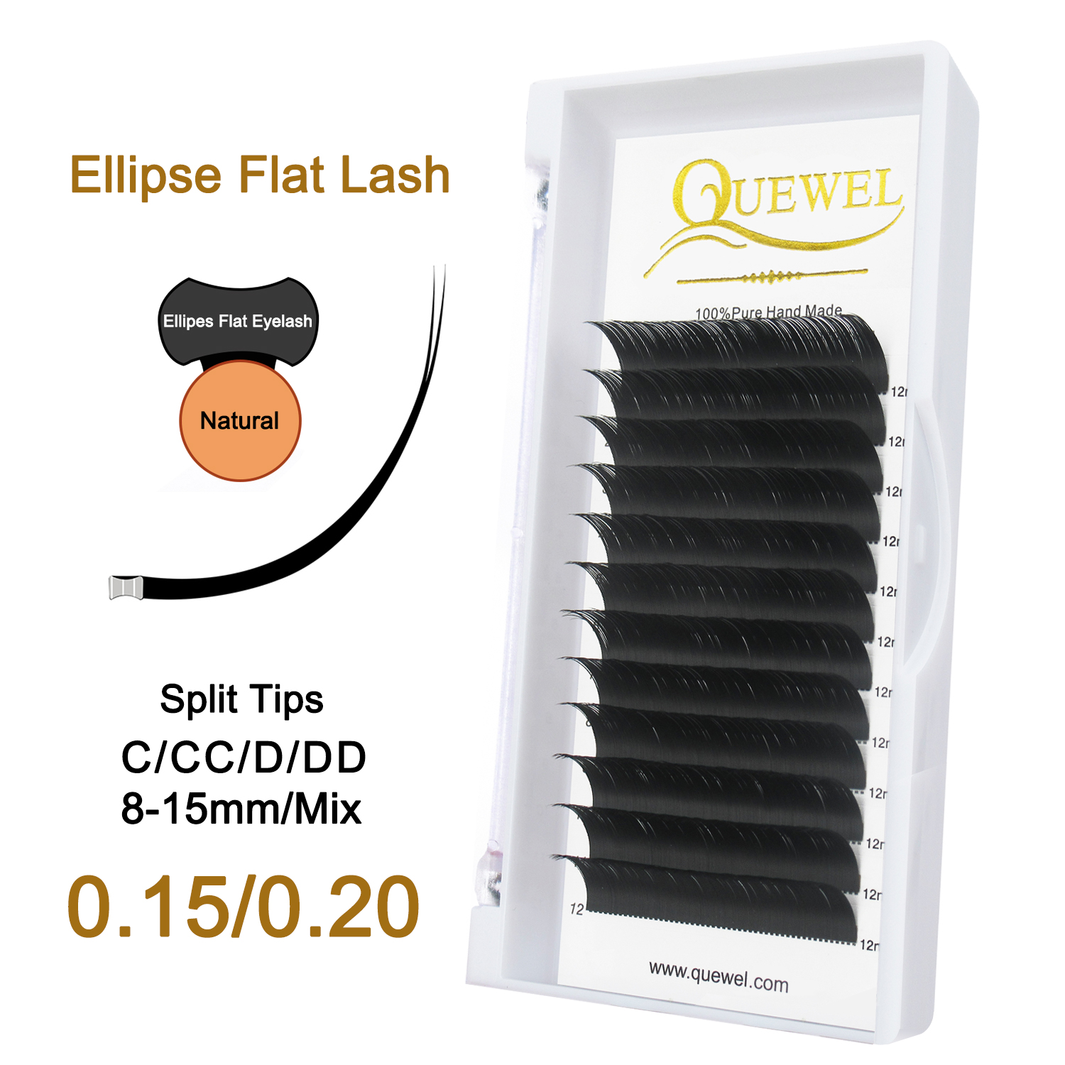 Eyelash Extension Human Hair - Quewel Ellipse Flat Eyelash Extensions 0.15/0.20mm