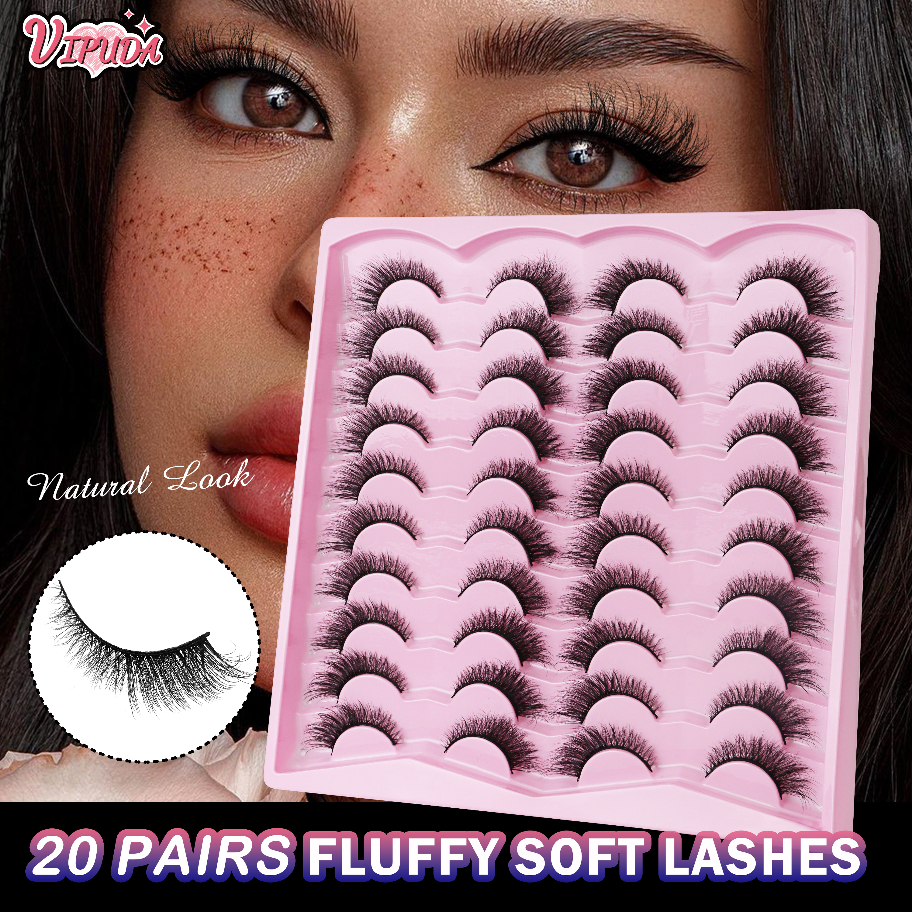 Vipuda 20Pairs Natural False E - مراجعة Eyelash Extension Cat Eye وسعره